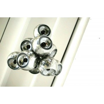 LAMPADARIO PLAFONIERA DESIGN LAMP 9 SFERE GLOBI BOCCE METALLO CROMATO ANNI 60