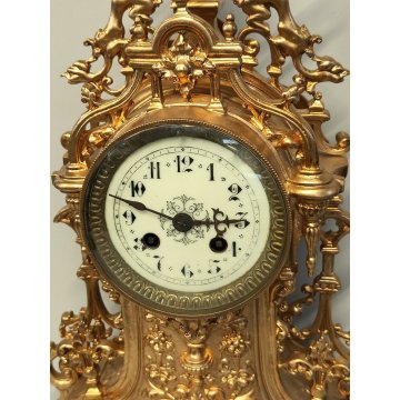 ANTICO OROLOGIO TAVOLO PENDOLO DORATO Parigina BAROCCA epoca '900 OLD CLOCK