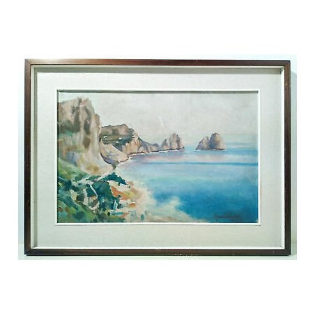 ANTICO QUADRO GIAN PIERO CASTELLI CAPRI 1925 DIPINTO OLIO TAVOLA EPOCA SORRENTO