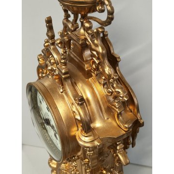 ANTICO OROLOGIO TAVOLO PENDOLO DORATO Parigina BAROCCA epoca '900 OLD CLOCK