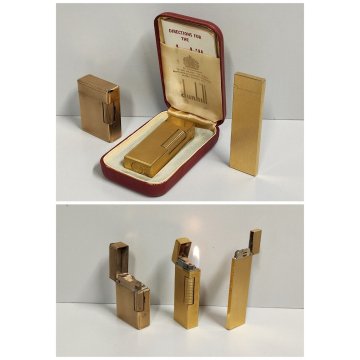 Lotto 3p ACCENDINO TASCA DORATO Briquet GOLDEN LIGHTER St Dupont Dunhill Colibrì