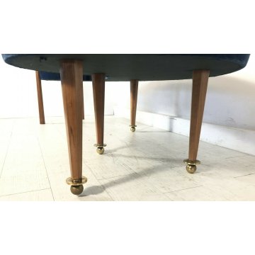 DIVANO PANCA LEGNO OTTONE DIVANETTO DESIGN LOUNGE SEATING BENCH VELVET BLU 1980