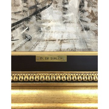 QUADRO DIPINTO OLIO TELA GINO DE SIMONE OPERA CITTA' VINTAGE ANNI 60 