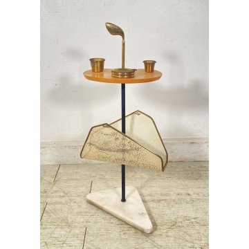 PORTARIVISTE POSACENERE DESING ANNI 60 MARMO OTTONE LEGNO GOLF RIVISTE VINTAGE