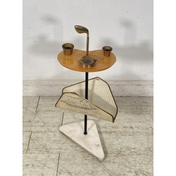 PORTARIVISTE POSACENERE DESING ANNI 60 MARMO OTTONE LEGNO GOLF RIVISTE VINTAGE