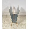 PORTARIVISTE DECORATO A MANO DESIGN ANNI 60 OTTONE LEGNO RIVISTE VINTAGE DIPINTO