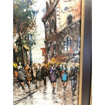QUADRO DIPINTO OLIO TELA GINO DE SIMONE OPERA CITTA' VINTAGE ANNI 60 