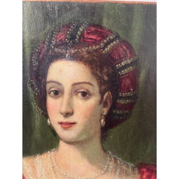 ANTICO QUADRO DIPINTO OLIO SU TELA RITRATTO DAMA NOBILDONNA ABITO EPOCA 1700