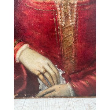 ANTICO QUADRO DIPINTO OLIO SU TELA RITRATTO DAMA NOBILDONNA ABITO EPOCA 1700