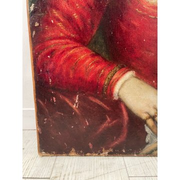 ANTICO QUADRO DIPINTO OLIO SU TELA RITRATTO DAMA NOBILDONNA ABITO EPOCA 1700