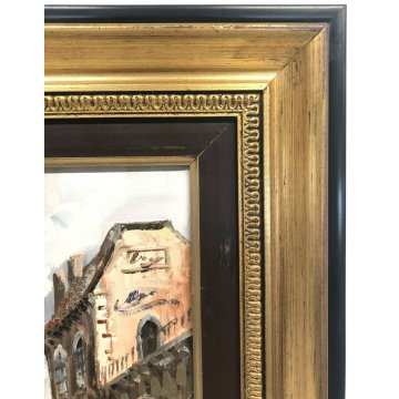 QUADRO DIPINTO OLIO TELA GINO DE SIMONE OPERA CITTA' VINTAGE ANNI 60 