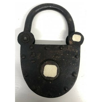 ANTICO GRANDE LUCCHETTO FERRO BATTUTO BUGNATO 1600 FORZIERE SERRATURA CHIAVE OLD