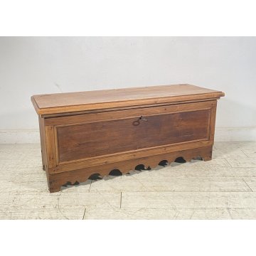 ANTICA PICCOLA CASSAPANCA LEGNO NOCE PANCA BAULE EPOCA 1800 RUSTICA PIEMONTESE