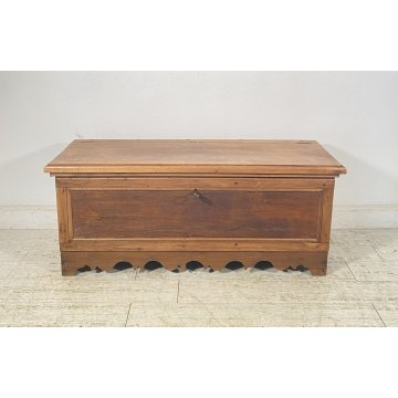 ANTICA PICCOLA CASSAPANCA LEGNO NOCE PANCA BAULE EPOCA 1800 RUSTICA PIEMONTESE