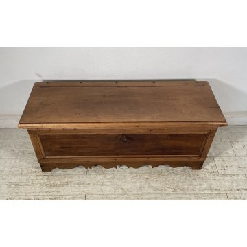 ANTICA PICCOLA CASSAPANCA LEGNO NOCE PANCA BAULE EPOCA 1800 RUSTICA PIEMONTESE