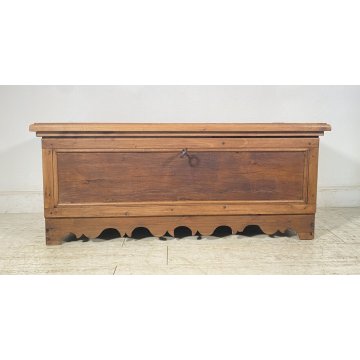 ANTICA PICCOLA CASSAPANCA LEGNO NOCE PANCA BAULE EPOCA 1800 RUSTICA PIEMONTESE