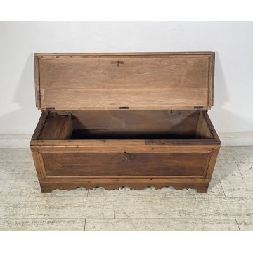 ANTICA PICCOLA CASSAPANCA LEGNO NOCE PANCA BAULE EPOCA 1800 RUSTICA PIEMONTESE