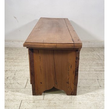 ANTICA PICCOLA CASSAPANCA LEGNO NOCE PANCA BAULE EPOCA 1800 RUSTICA PIEMONTESE