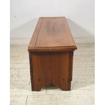 ANTICA PICCOLA CASSAPANCA LEGNO NOCE PANCA BAULE EPOCA 1800 RUSTICA PIEMONTESE