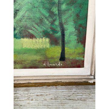 QUADRO DIPINTO OLIO TELA D'Accardi ANNI 70 Cavalli e Figure BOSCO PAESAGGIO