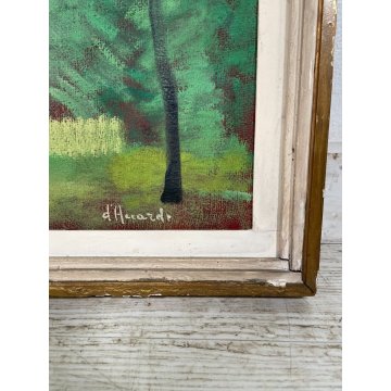 QUADRO DIPINTO OLIO TELA D'Accardi ANNI 70 Cavalli e Figure BOSCO PAESAGGIO