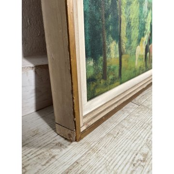 QUADRO DIPINTO OLIO TELA D'Accardi ANNI 70 Cavalli e Figure BOSCO PAESAGGIO