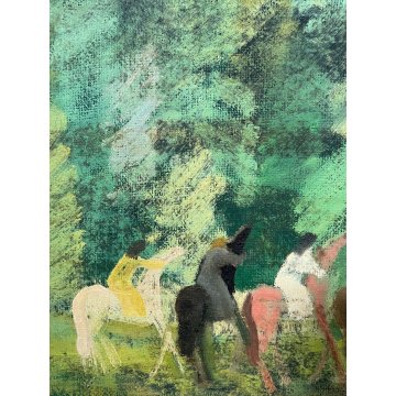 QUADRO DIPINTO OLIO TELA D'Accardi ANNI 70 Cavalli e Figure BOSCO PAESAGGIO