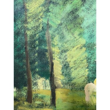 QUADRO DIPINTO OLIO TELA D'Accardi ANNI 70 Cavalli e Figure BOSCO PAESAGGIO