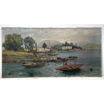 QUADRO DIPINTO OLIO TELA PAESAGGIO LISANZA LAGO MAGGIORE "Carlo Rossi" italia