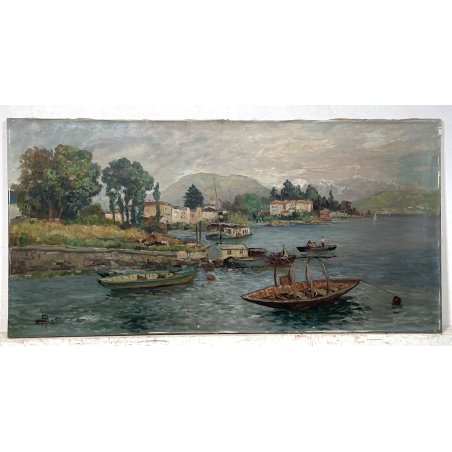 QUADRO DIPINTO OLIO TELA PAESAGGIO LISANZA LAGO MAGGIORE "Carlo Rossi" italia