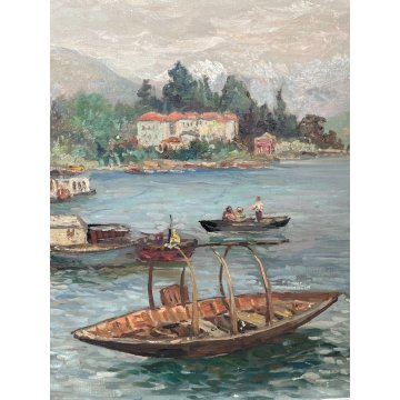 QUADRO DIPINTO OLIO TELA PAESAGGIO LISANZA LAGO MAGGIORE "Carlo Rossi" italia