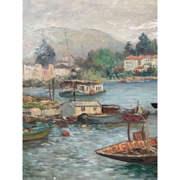 QUADRO DIPINTO OLIO TELA PAESAGGIO LISANZA LAGO MAGGIORE "Carlo Rossi" italia