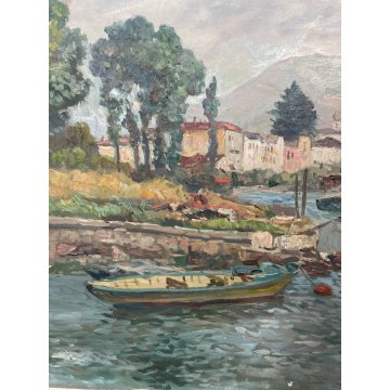 QUADRO DIPINTO OLIO TELA PAESAGGIO LISANZA LAGO MAGGIORE "Carlo Rossi" italia