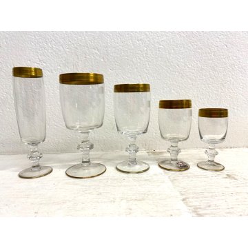 GRANDE SET BICCHIERI CALICE FLUTE CARAFFA BOTTIGLIA Boemia CRISTALLO BORDO ORO