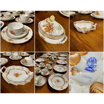 51 Pz SET TE CAFFE PORCELLANA BIANCA Herend Hungary DECORO BOUQUET Apponyi RUST