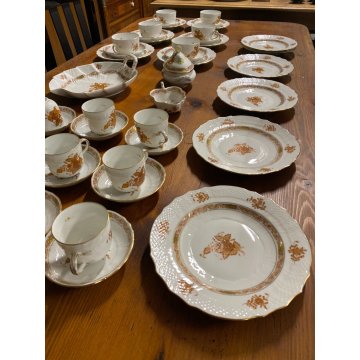 51 Pz SET TE CAFFE PORCELLANA BIANCA Herend Hungary DECORO BOUQUET Apponyi RUST