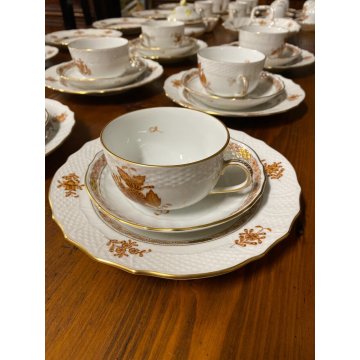 51 Pz SET TE CAFFE PORCELLANA BIANCA Herend Hungary DECORO BOUQUET Apponyi RUST