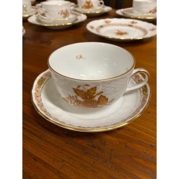 51 Pz SET TE CAFFE PORCELLANA BIANCA Herend Hungary DECORO BOUQUET Apponyi RUST