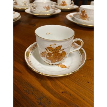 51 Pz SET TE CAFFE PORCELLANA BIANCA Herend Hungary DECORO BOUQUET Apponyi RUST