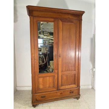 ANTICO ARMADIO RUSTICO GUARDAROBA 1900 LEGNO CILIEGIO 2 ANTE CASSETTO SPECCHIO