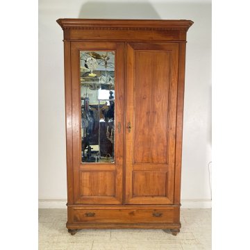 ANTICO ARMADIO RUSTICO GUARDAROBA 1900 LEGNO CILIEGIO 2 ANTE CASSETTO SPECCHIO