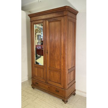 ANTICO ARMADIO RUSTICO GUARDAROBA 1900 LEGNO CILIEGIO 2 ANTE CASSETTO SPECCHIO