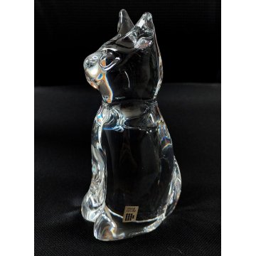 Daum SCULTURA GATTO CRISTALLO firmata ANIMALE Vintage Cat Sculpture FRANCE Chat