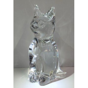 Daum SCULTURA GATTO CRISTALLO firmata ANIMALE Vintage Cat Sculpture FRANCE Chat