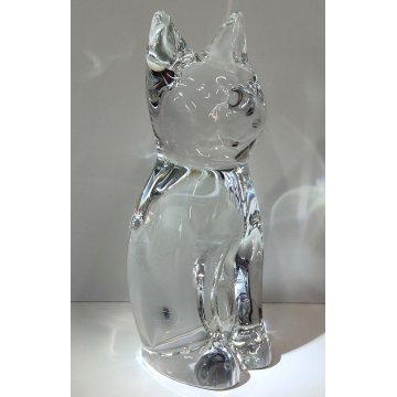 Daum SCULTURA GATTO CRISTALLO firmata ANIMALE Vintage Cat Sculpture FRANCE Chat