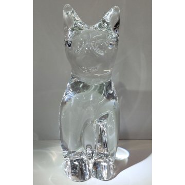 Daum SCULTURA GATTO CRISTALLO firmata ANIMALE Vintage Cat Sculpture FRANCE Chat