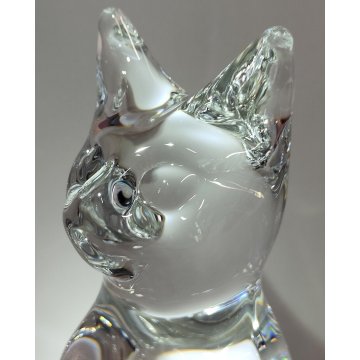 Daum SCULTURA GATTO CRISTALLO firmata ANIMALE Vintage Cat Sculpture FRANCE Chat