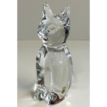 Daum SCULTURA GATTO CRISTALLO firmata ANIMALE Vintage Cat Sculpture FRANCE Chat