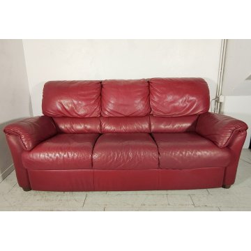 DIVANO PELLE 3 posti BORDEAUX Design Busnelli VINTAGE LEATHER SOFA RED ARMCHAIR