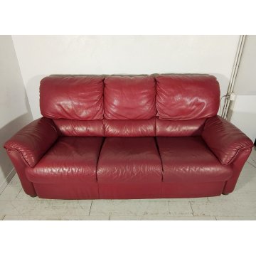 DIVANO PELLE 3 posti BORDEAUX Design Busnelli VINTAGE LEATHER SOFA RED ARMCHAIR